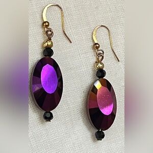 Vibrant Purple Amethyst Glass Earrings - 14K Gold Accents - Chic & Lightweight